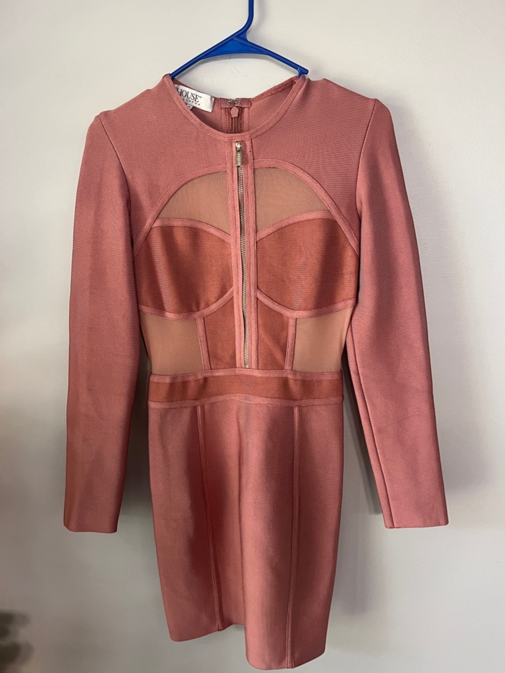 House Of CB Bandage Dress Pink Long Sleeve Medium Cocktail Party Special Event